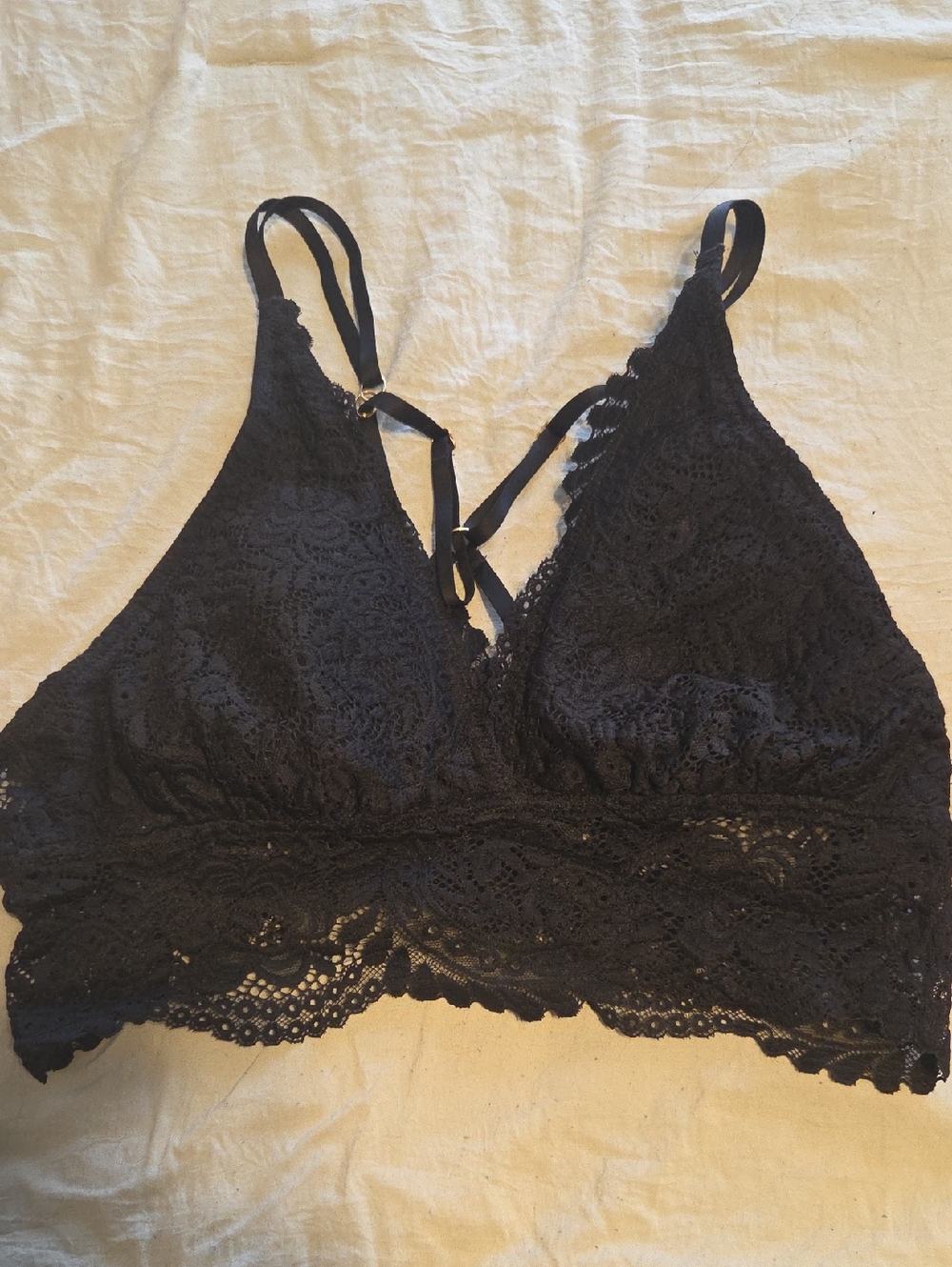 aerie Black Lace Bralette with Scalloped Hem
